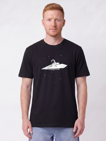 Watapparel Shirt 'Fly Me To The Moon' in Zwart: voorkant
