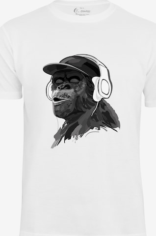 Cotton Prime Shirt 'Monkey mit DJ-Kopfhörer' in Wit: voorkant