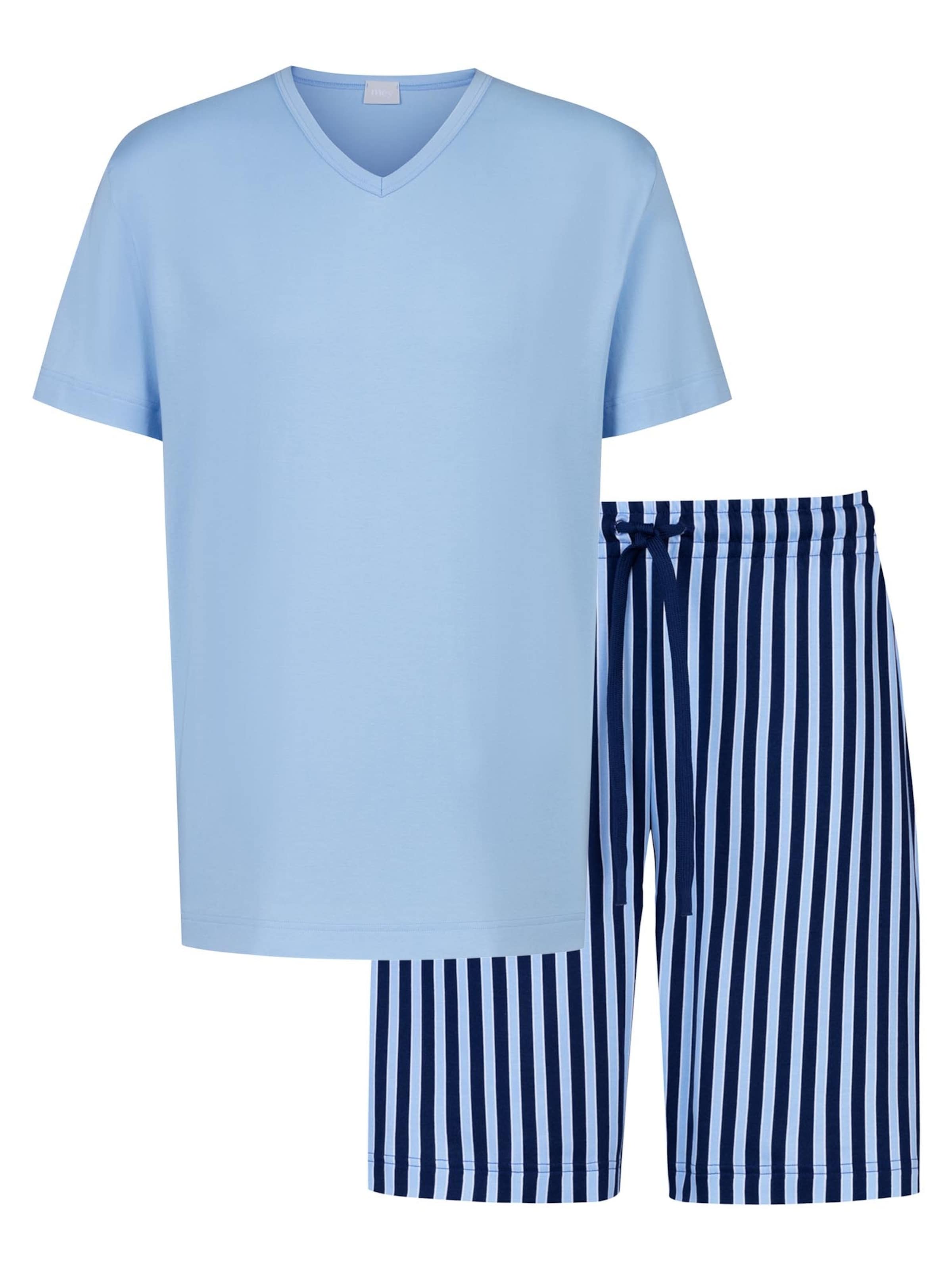 Mey Pyjama kort 'Graphic Stripes' in Blauw: voorkant
