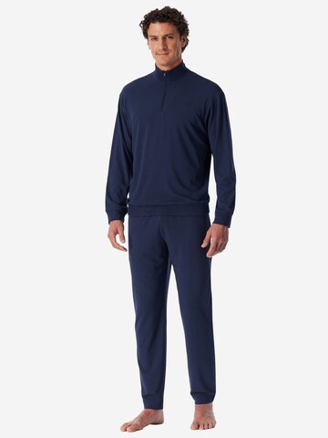 SCHIESSER Pyjama lang ' Selected Premium Warming ' in Blauw: voorkant