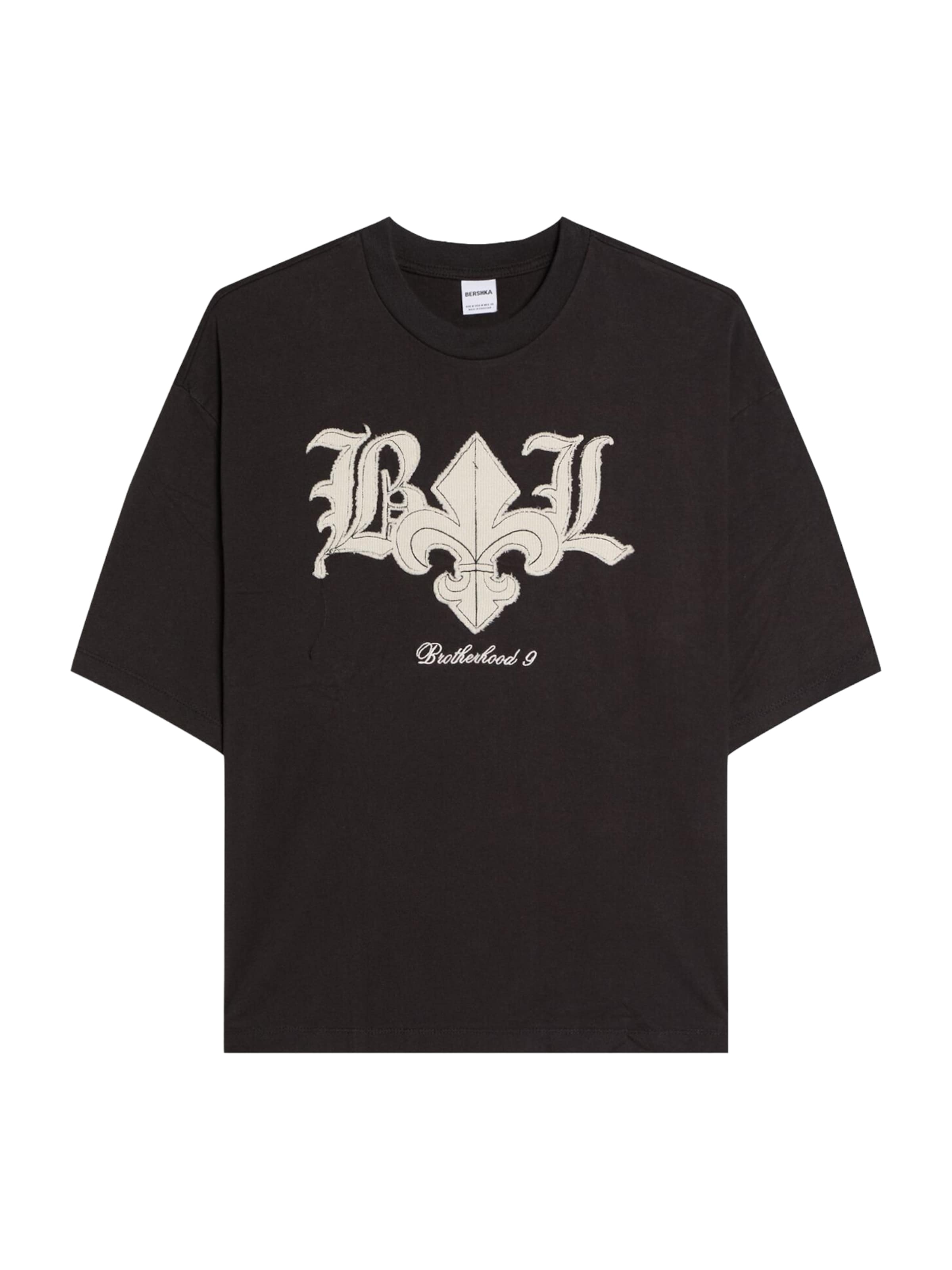 BershkaMajica - crna boja: prednji dio
