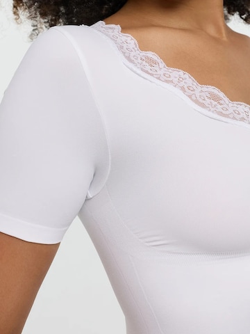 cfab - Body modelador 'Lace T-Shirt Bodysuit Sculpting Shapewear with String' em branco