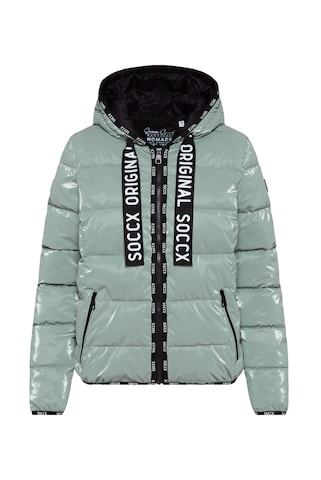 Soccx Glänzende Steppjacke mit Kapuze und Logo-Bändern in Blau: Vorderseite