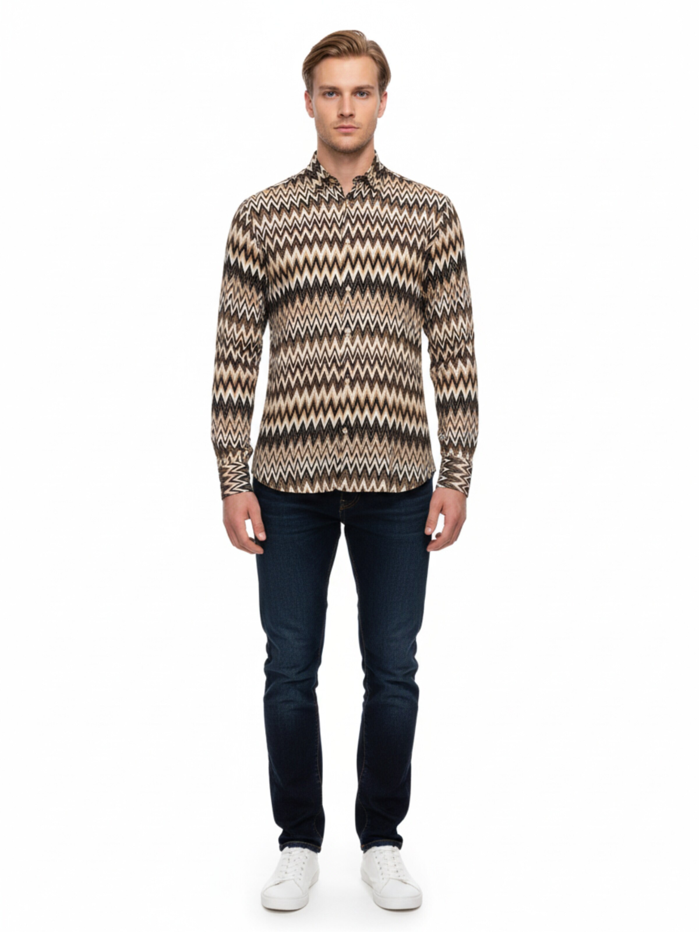 Radwa Regular fit Overhemd 'Men's Viscose multicolor pattern shirt' in Bruin