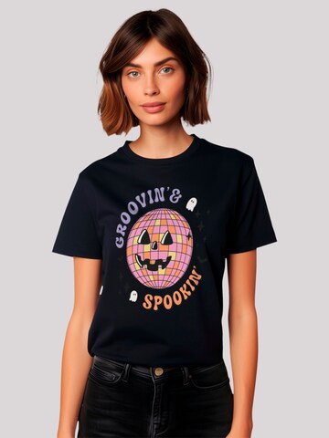 F4NT4STIC Shirt 'Retro Halloween Groovin and spookin Disco ball' in Blauw: voorkant