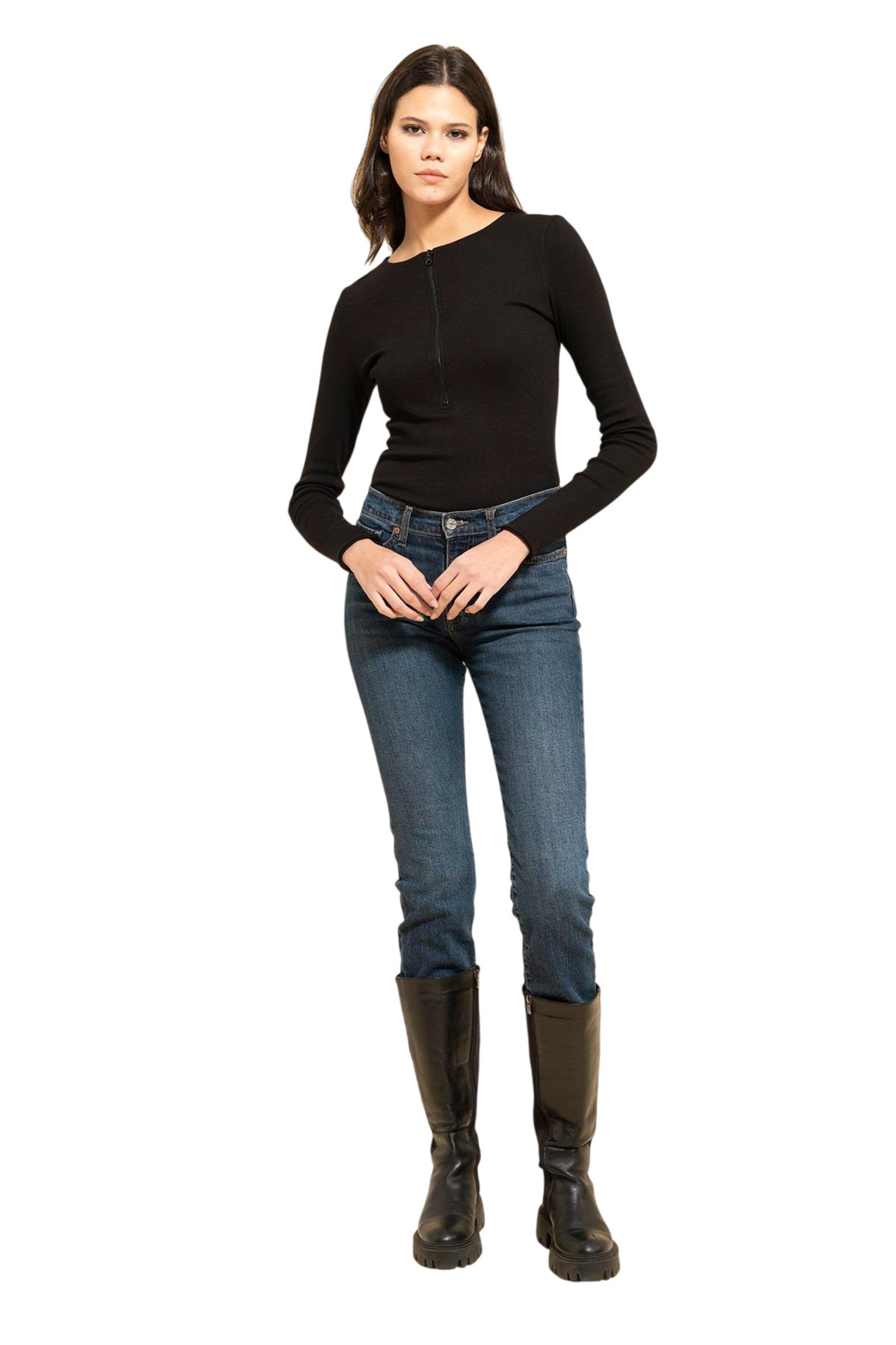 For You Moda Shirt Bodysuit in Black