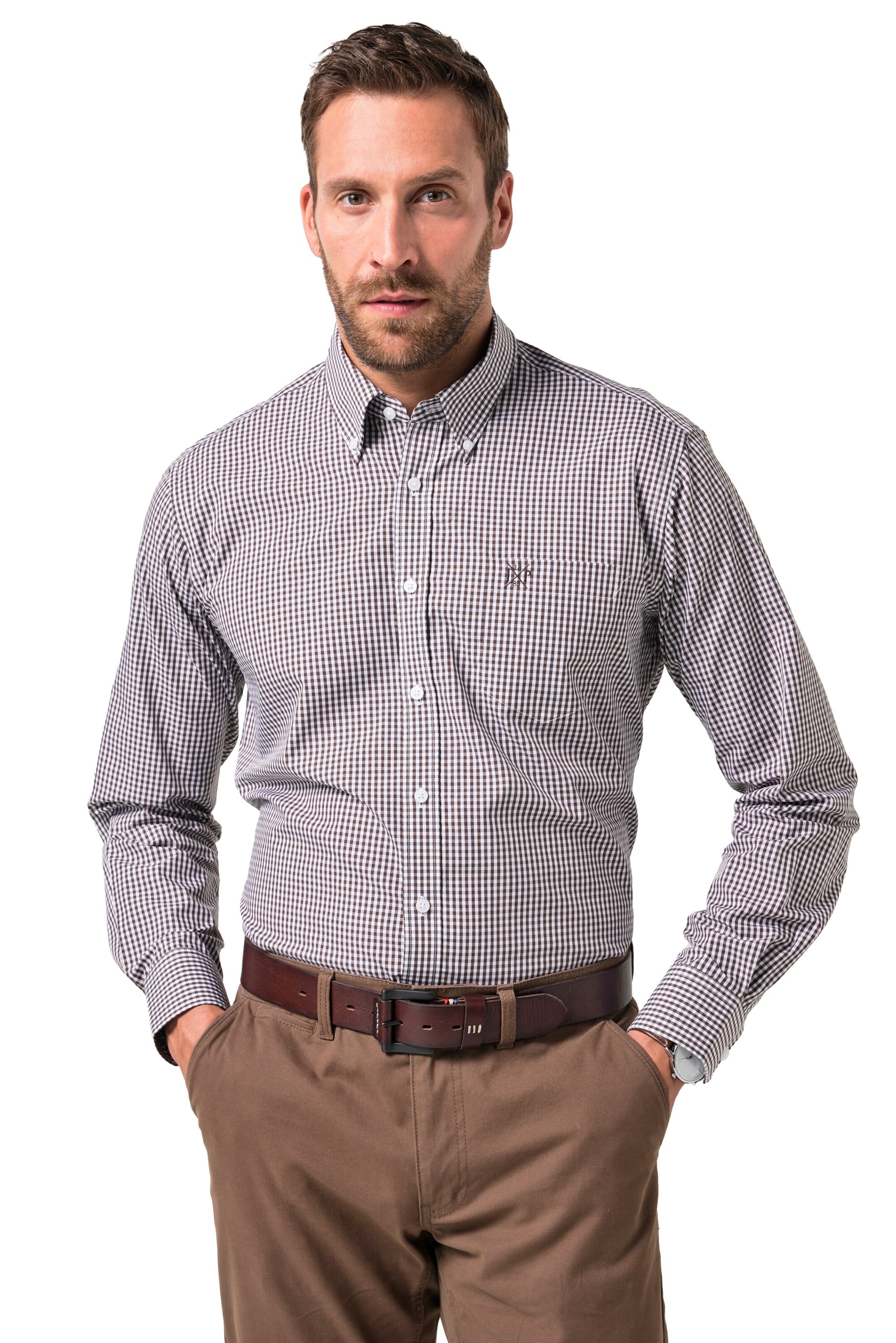 JP1880 Comfort fit Button Up Shirt in Brown: front