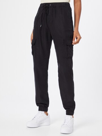 QS Tapered Cargo Pants in Black: front