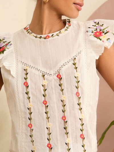 love & roses Blouse in de kleur Crème / Olijfgroen / Framboos / Wolwit, Productweergave