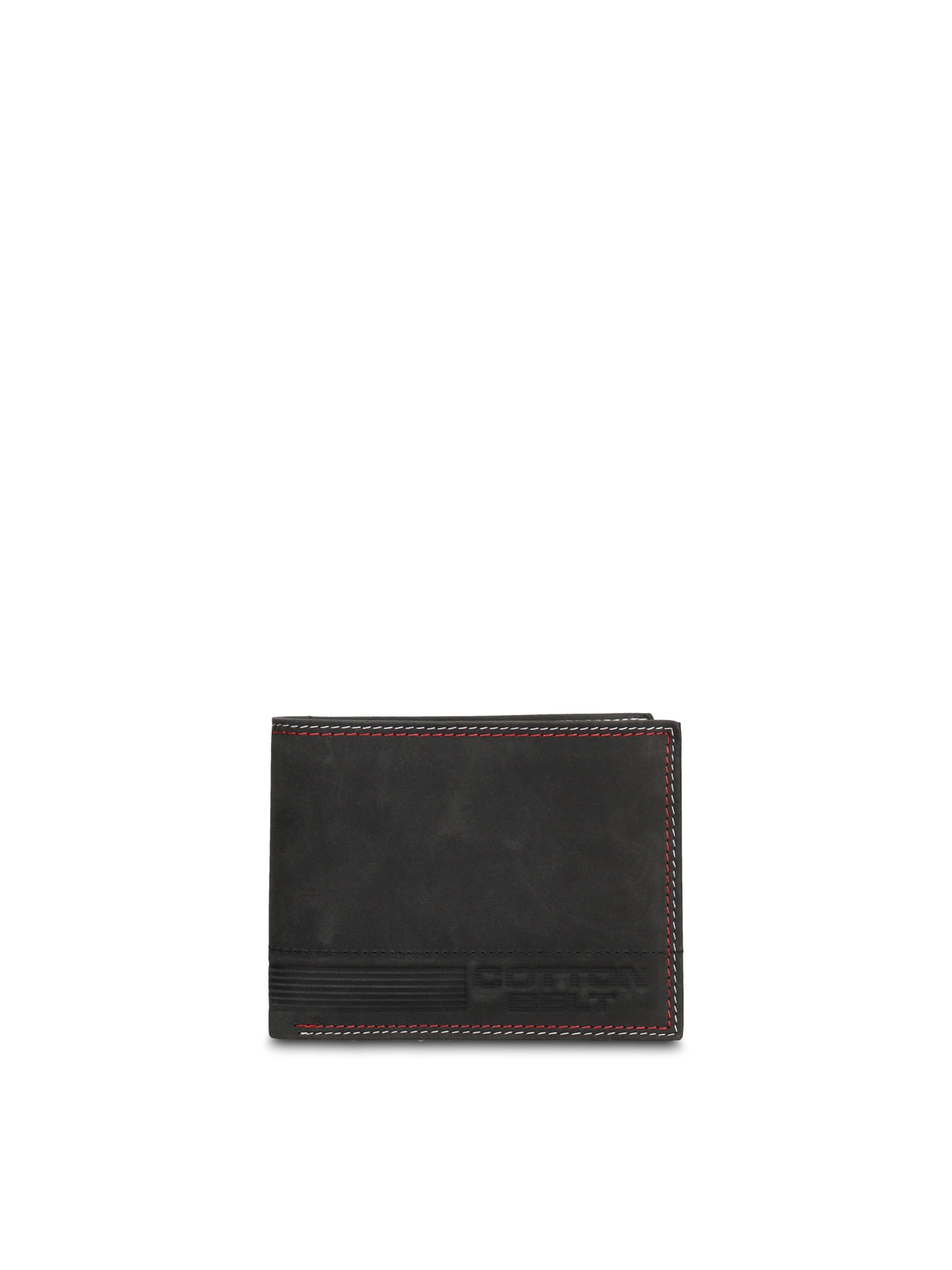 Portamonete 'Portafoglio Uomo Vera Pelle con Cuciture Rosse - Slim Design 12,5x9,5 cm' di cotton belt in nero: frontale