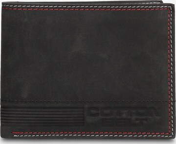 Portamonete 'Portafoglio Uomo Vera Pelle con Cuciture Rosse - Slim Design 12,5x9,5 cm' di cotton belt in nero: frontale