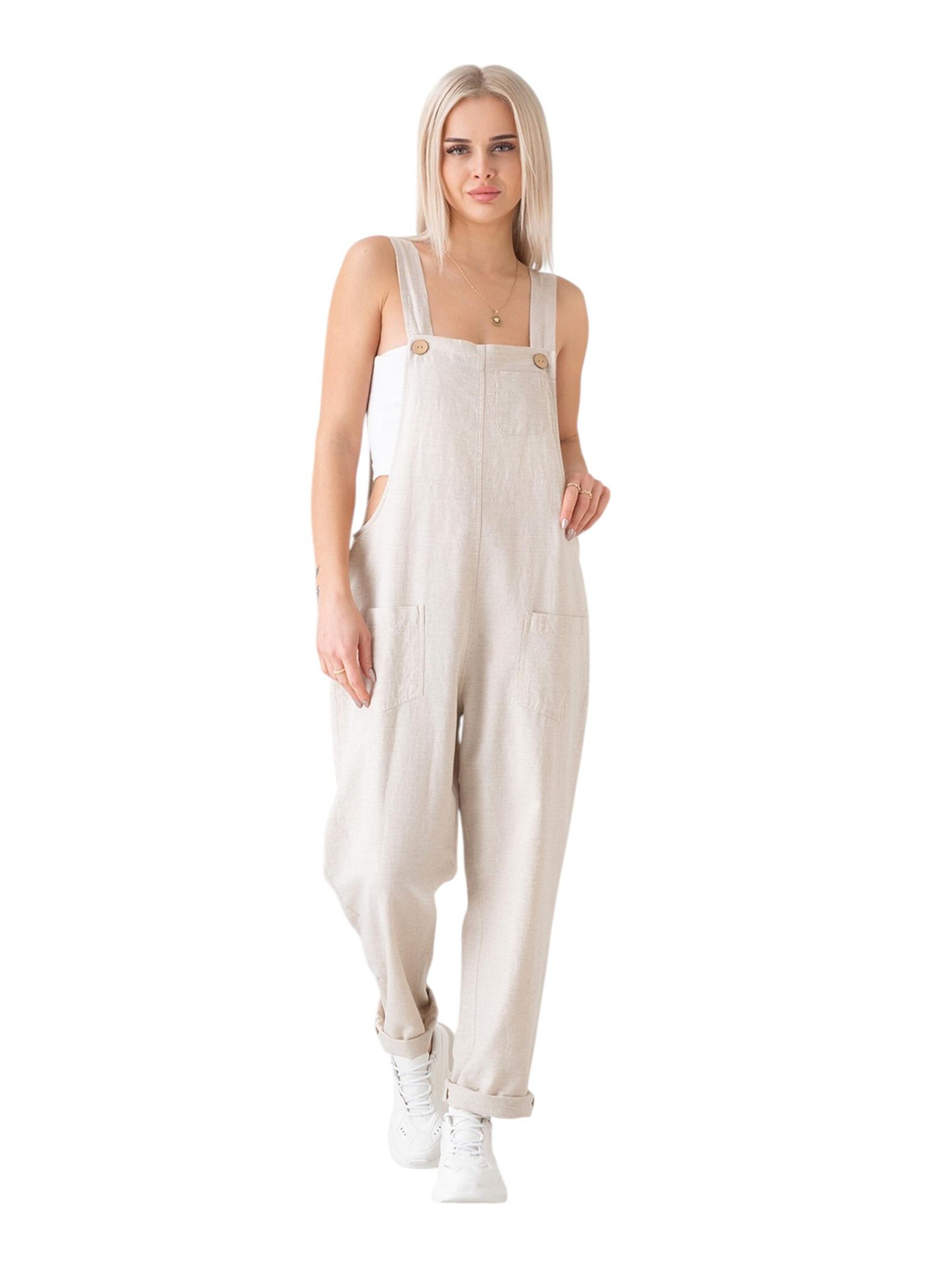 WENOR Loosefit Latzhose 'Roa' in Beige: Vorderseite