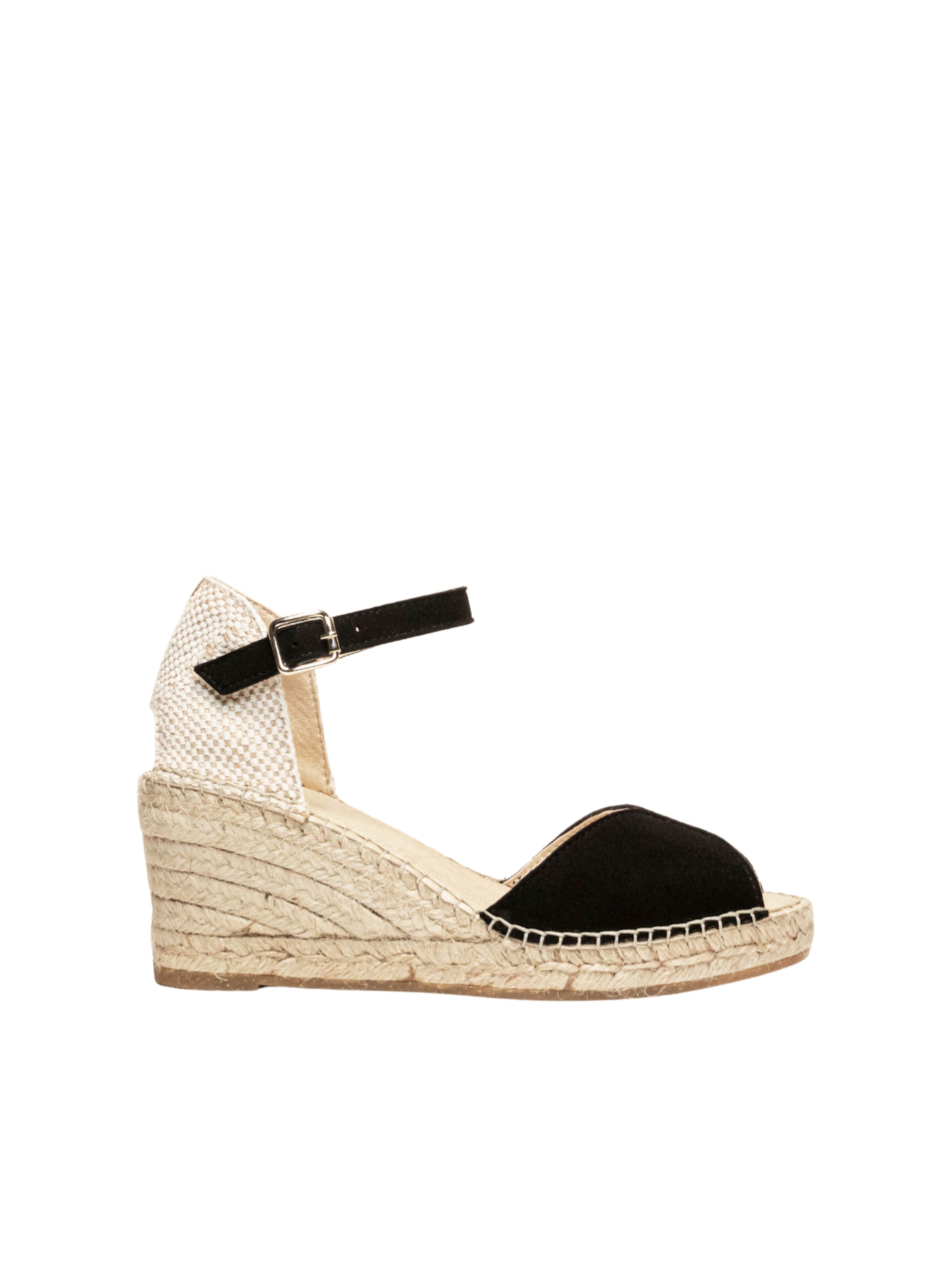 Alhamas - Sandalias con hebilla 'Alpargata Cuña 7 cm' en negro: frente