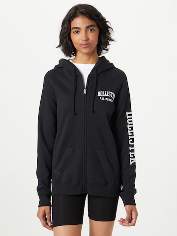 HOLLISTER Zip-Up Hoodie in Black: front