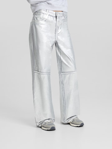Bershka Wide Leg Bukse i sølv: forside