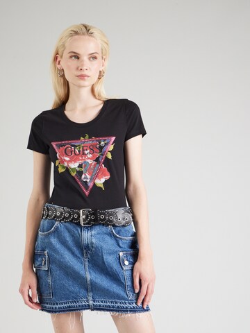 juoda GUESS Marškinėliai 'ROSES'