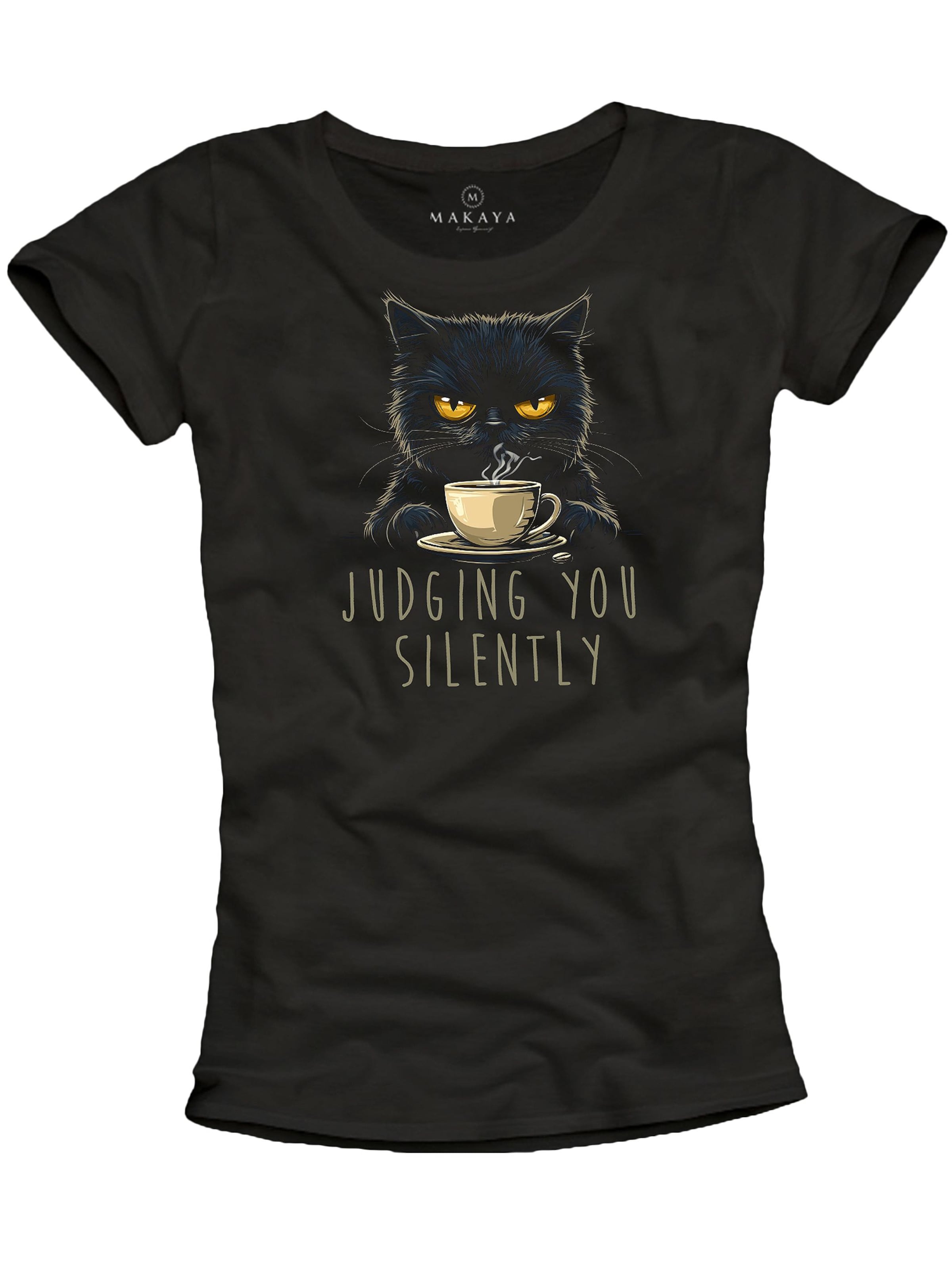 MAKAYA Shirt 'Cat Judging You' in Black: front