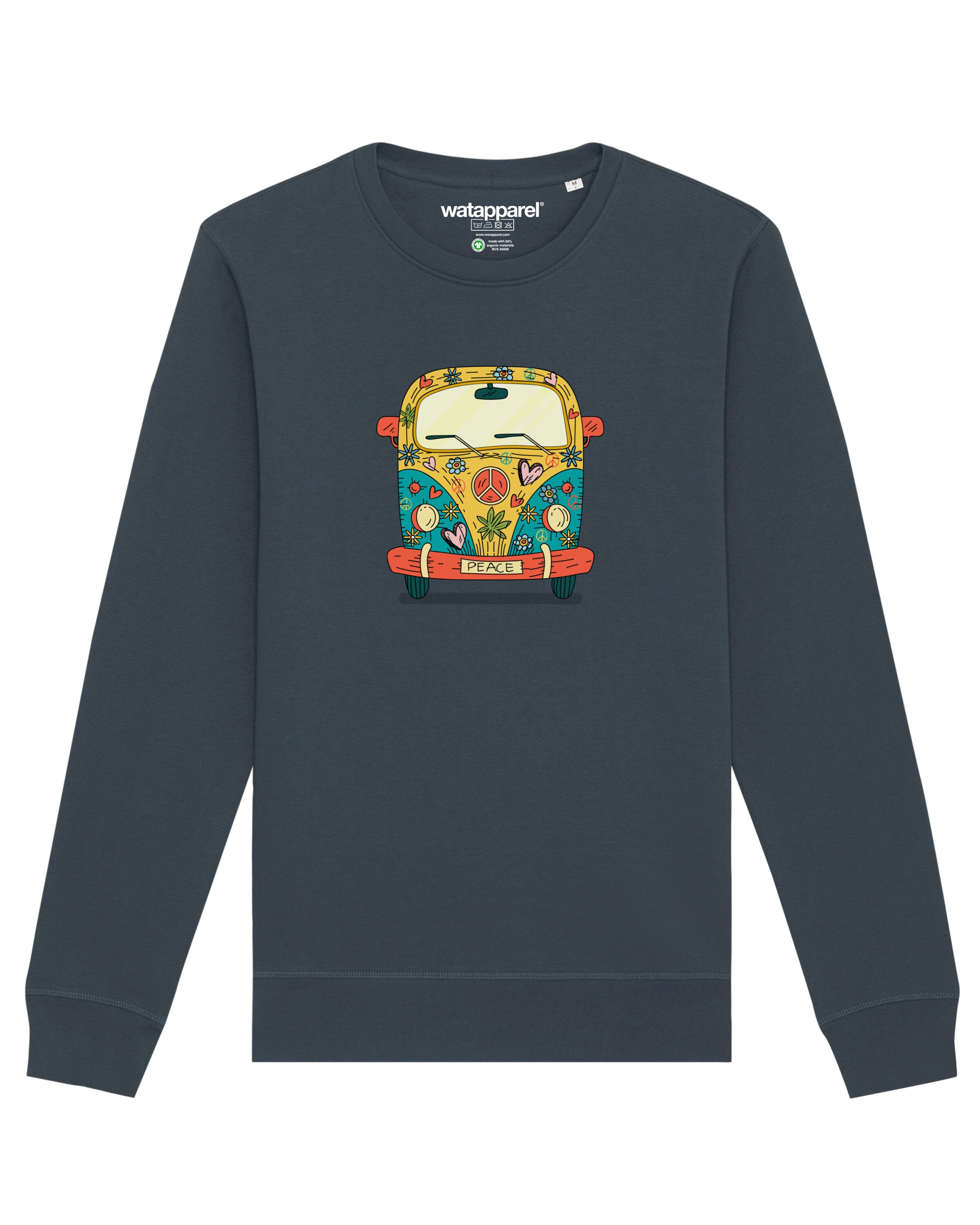 Sweat-shirt ' Hippies Bus ' Watapparel en gris : devant