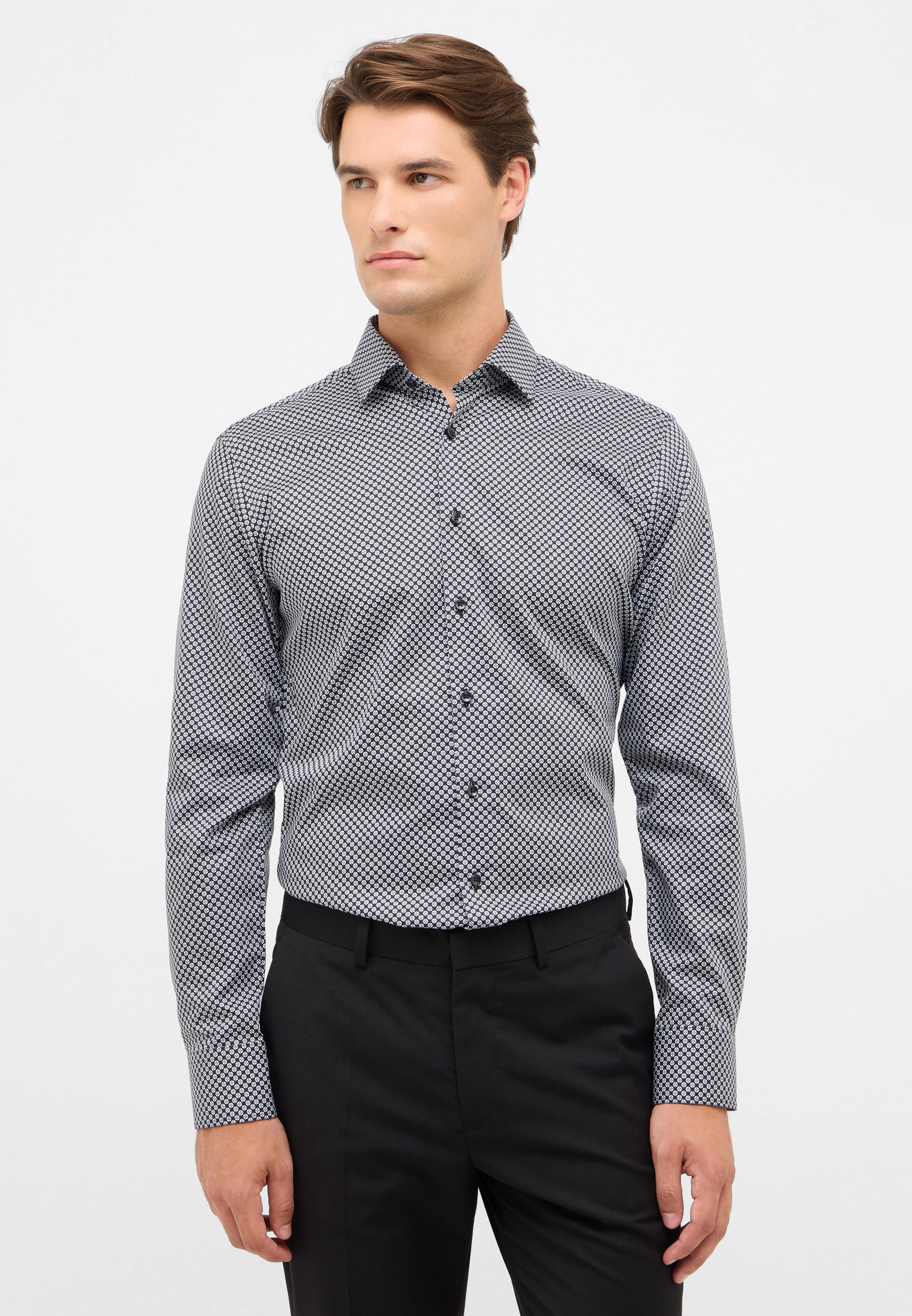 ETERNA Slim fit Button Up Shirt in Black: front