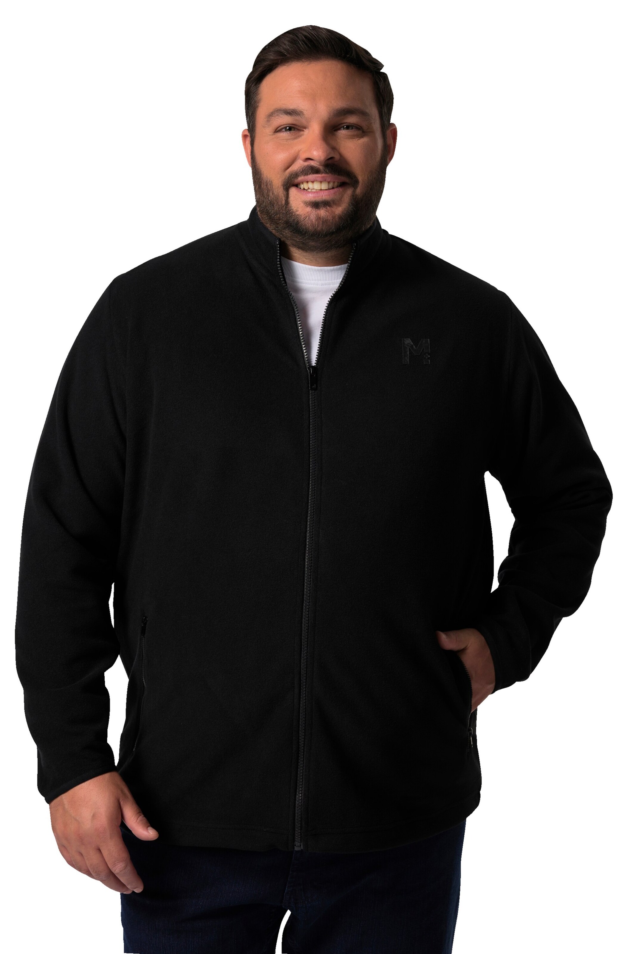 Men Plus Fleece jas in Zwart: voorkant