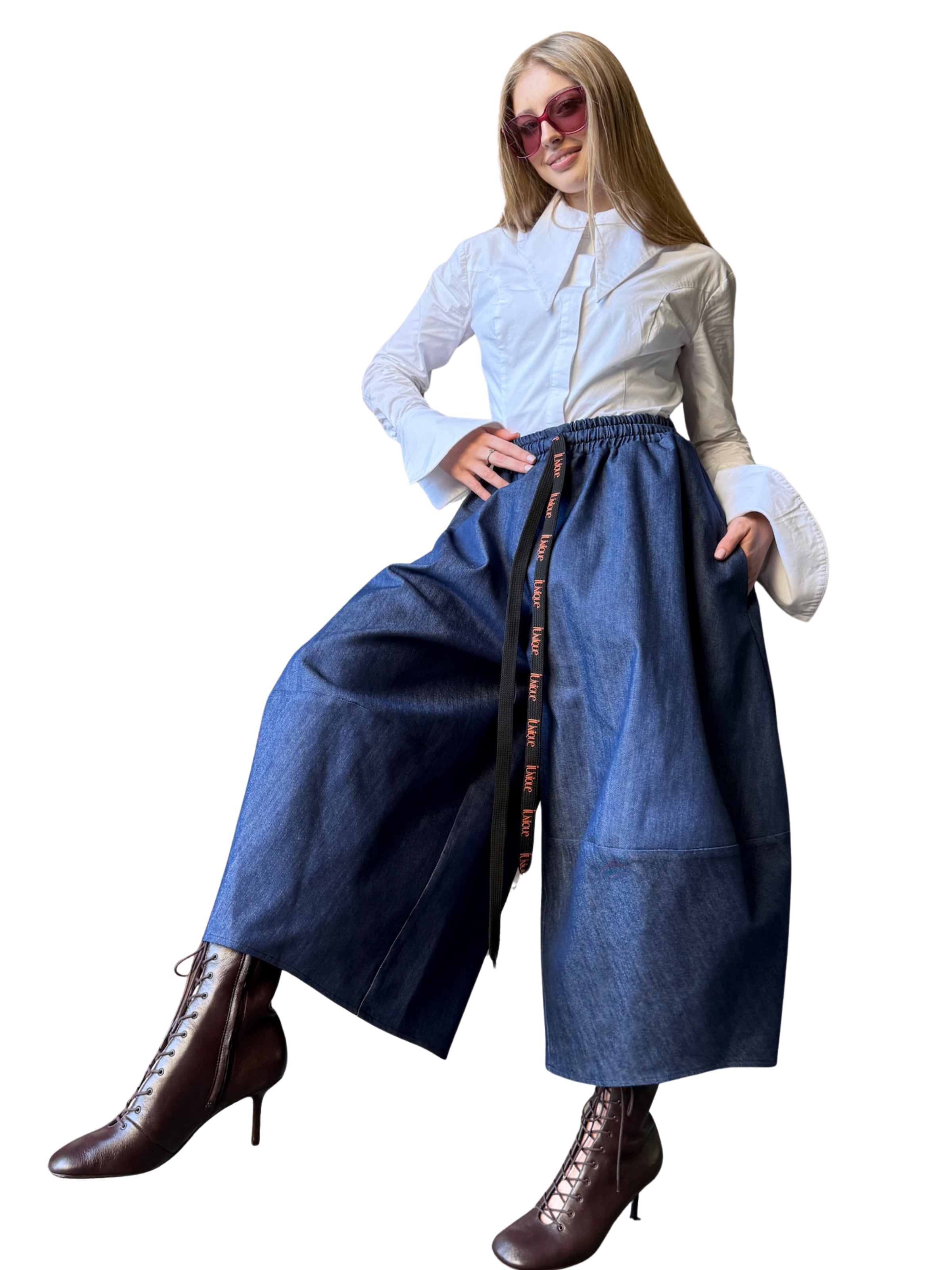 IUnique Wide Leg Hose 'Ballonique Denim Pants – Blue'‌ in Blau: Vorderseite
