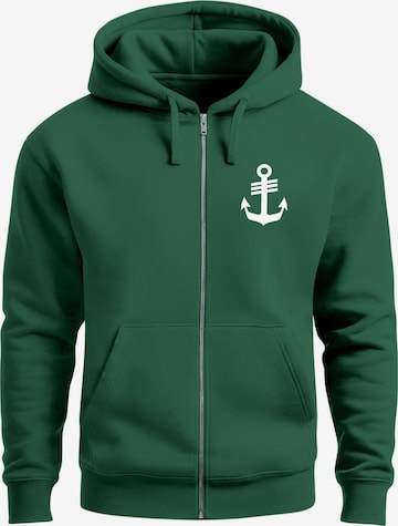 Neverless Sweatjacke 'Anker' in Grün: Vorderseite