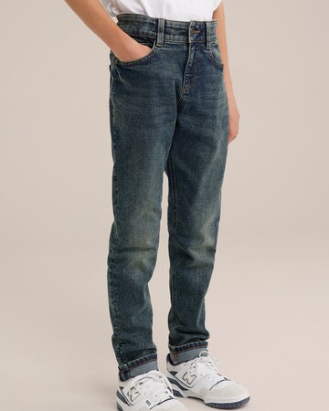 WE Fashion - Slimfit Calças de ganga em azul: frente
