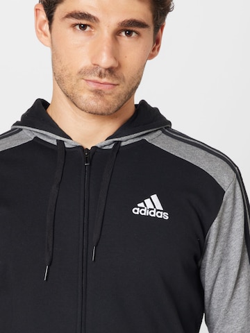 ADIDAS SPORTSWEAR Athletic Zip-Up Hoodie 'Essentials Mélange French Terry ' in Black