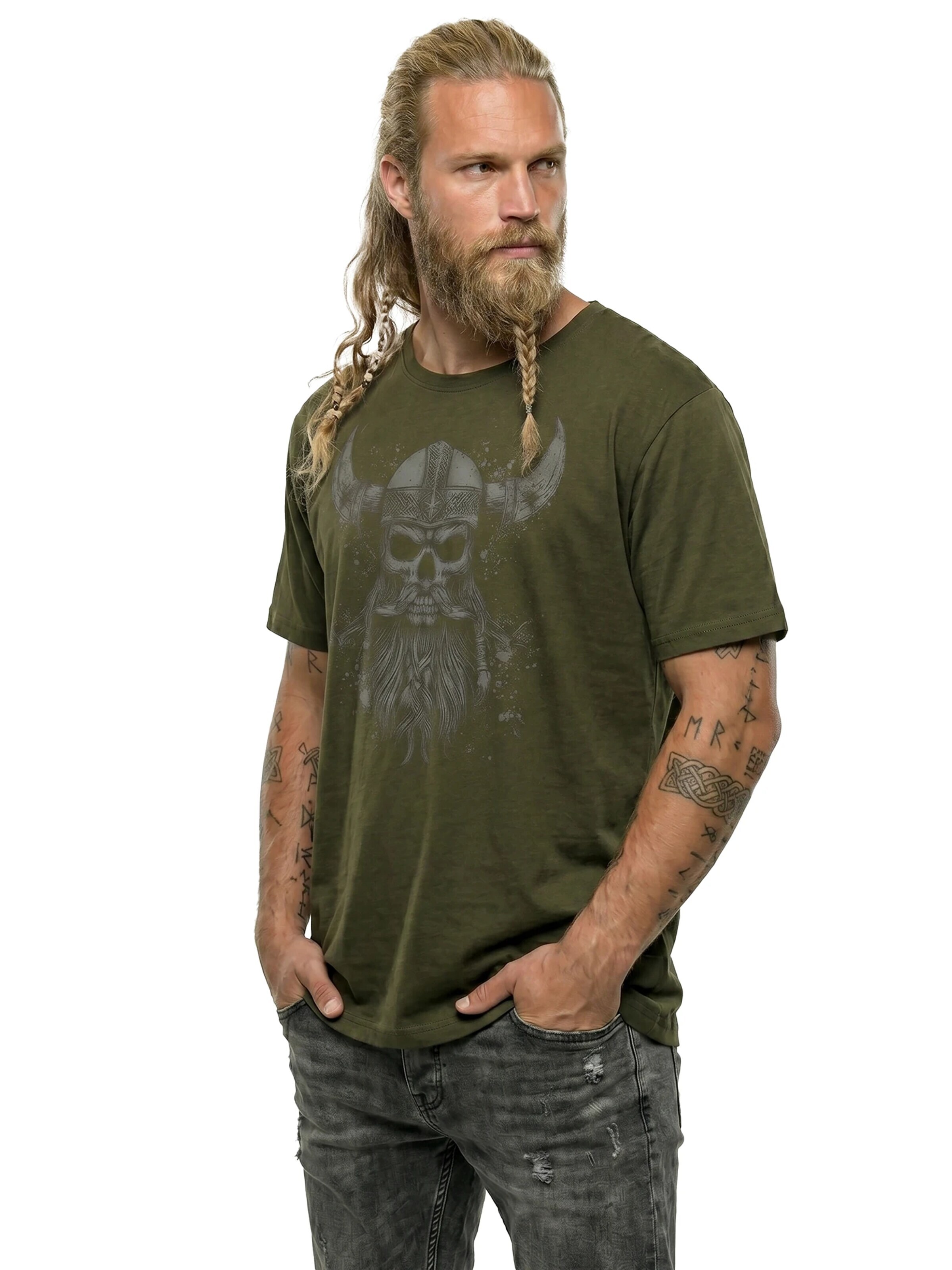 MAKAYA Shirt 'Viking Skull' in Green