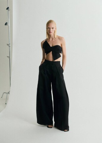 MANGO Wide leg Pleat-Front Pants 'Danielle' in Black