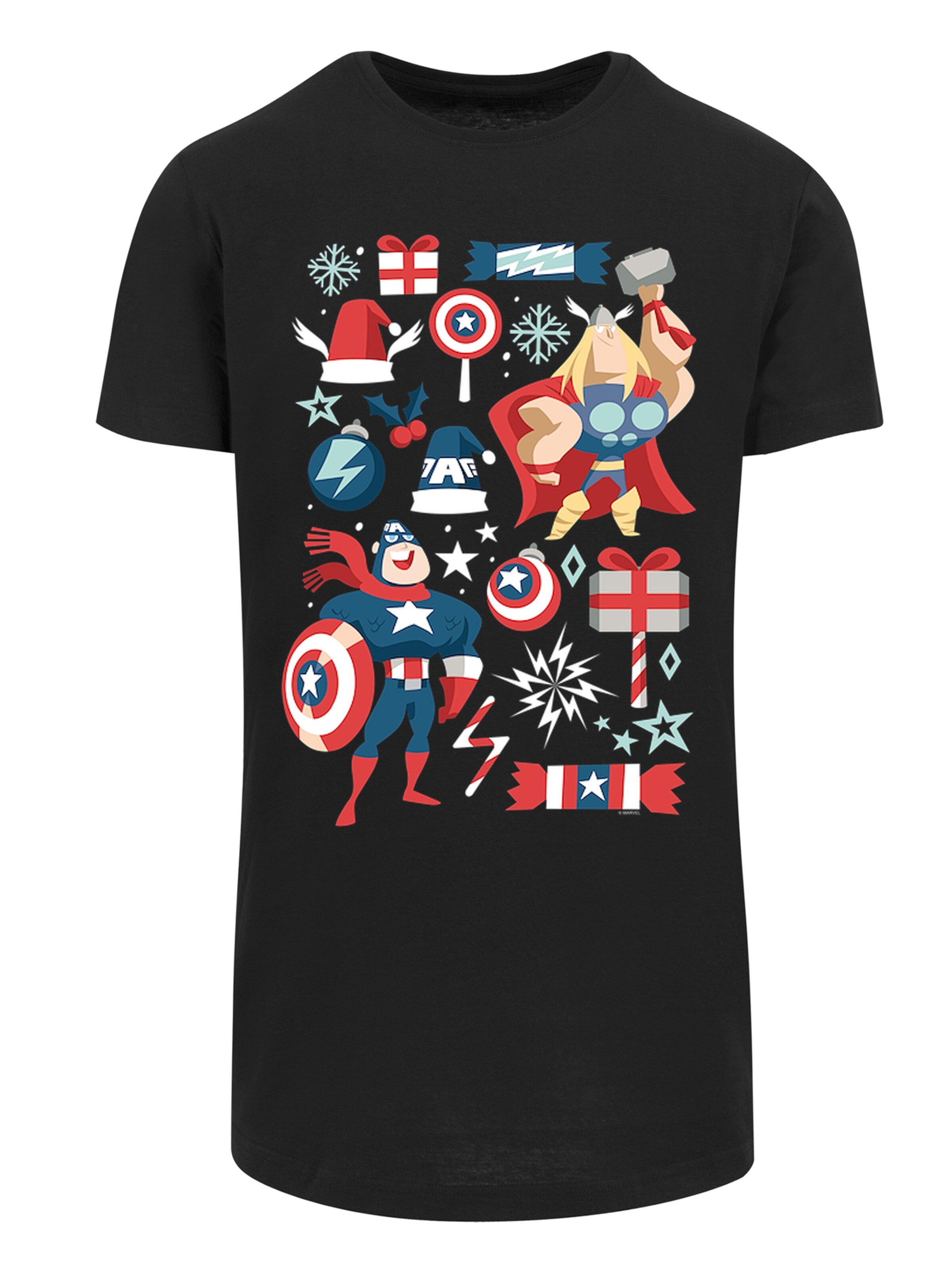 T-Shirt 'Marvel Universe Thor And Captain America Weihnachten' F4NT4STIC en noir : devant