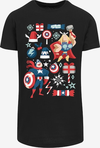 F4NT4STIC Shirt 'Marvel Universe Thor And Captain America Weihnachten' in Zwart: voorkant
