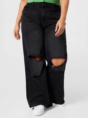 Missguided Plus Wide leg Τζιν σε μαύρο: μπροστά