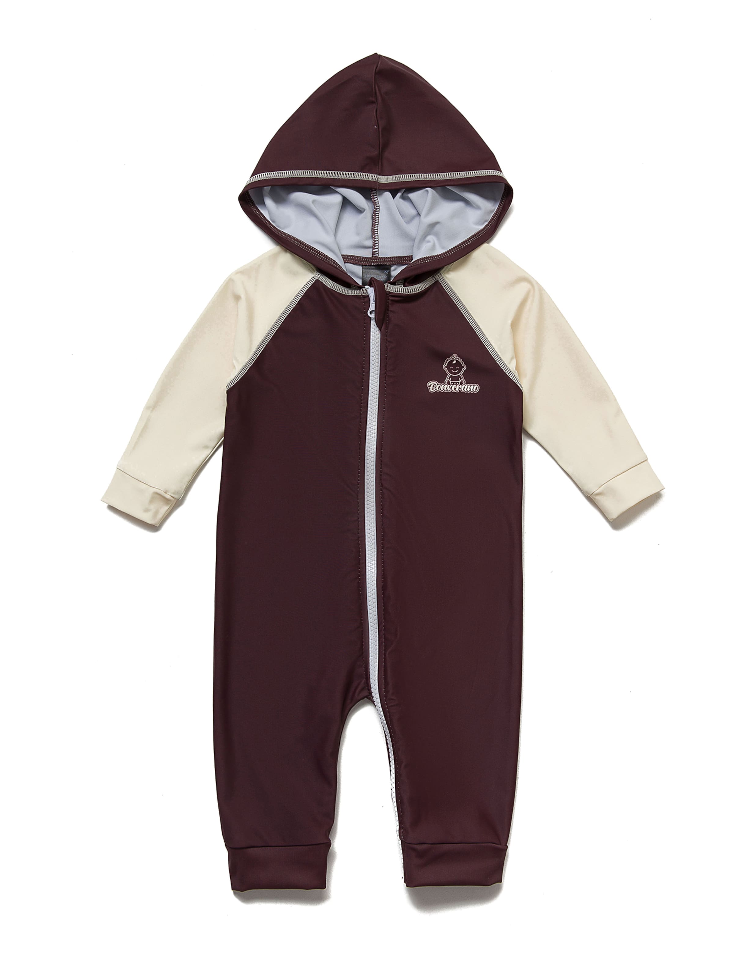 BONVERANO Athletic Swimwear 'Baby Jungen UV Badeanzug 50+ 3/4-Ärmel Kapuze Full-Zip Schwimmanzug' in Brown: front