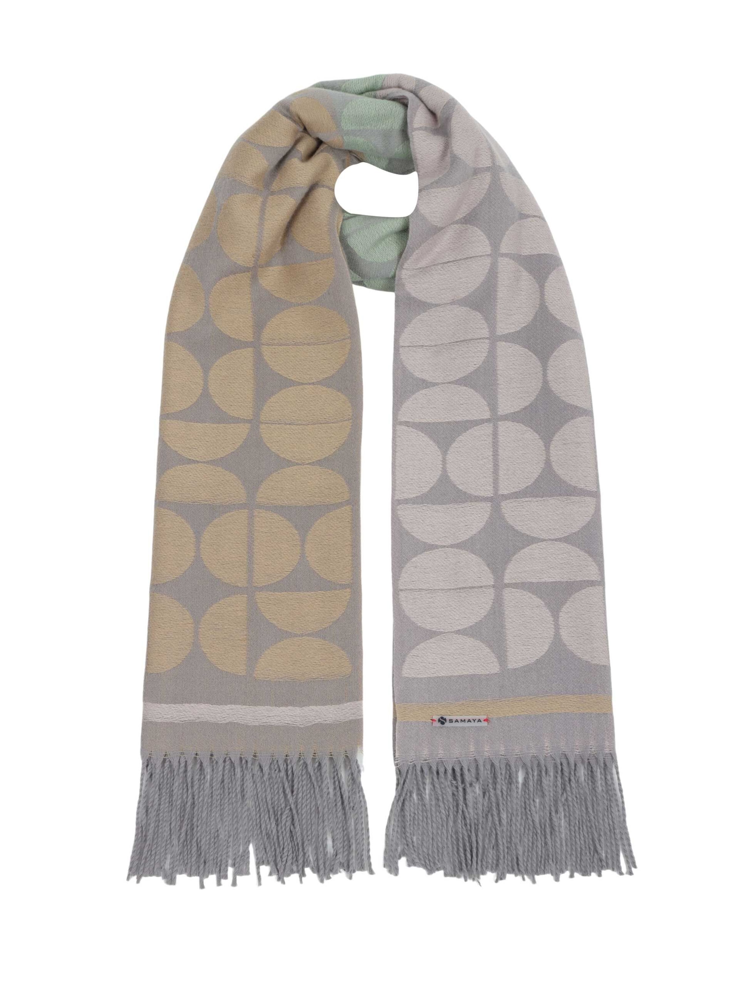 SAMAYA Weicher Webschal 'Rose' mit grafischem Allovermuster in Beige: Vorderseite