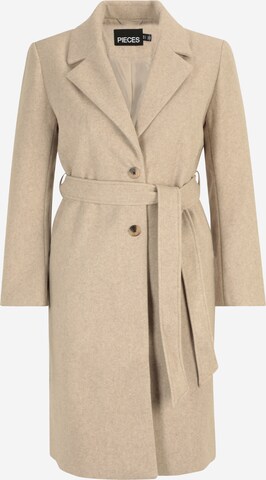 Pieces Petite Between-Seasons Coat 'NASHA' in Beige: front