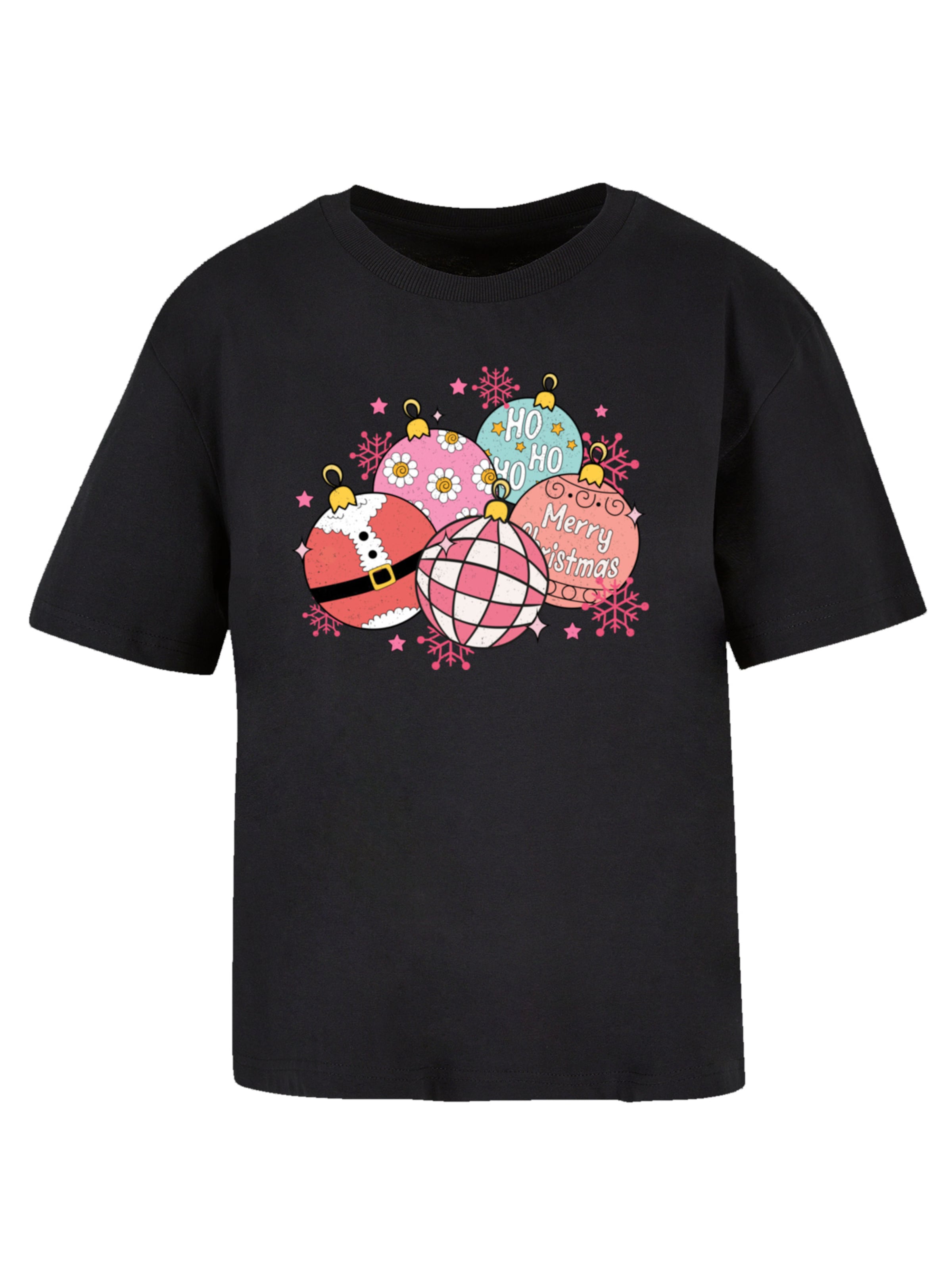 F4NT4STIC Shirt 'Pink Cute Christmas Tree Balls' in Zwart: voorkant