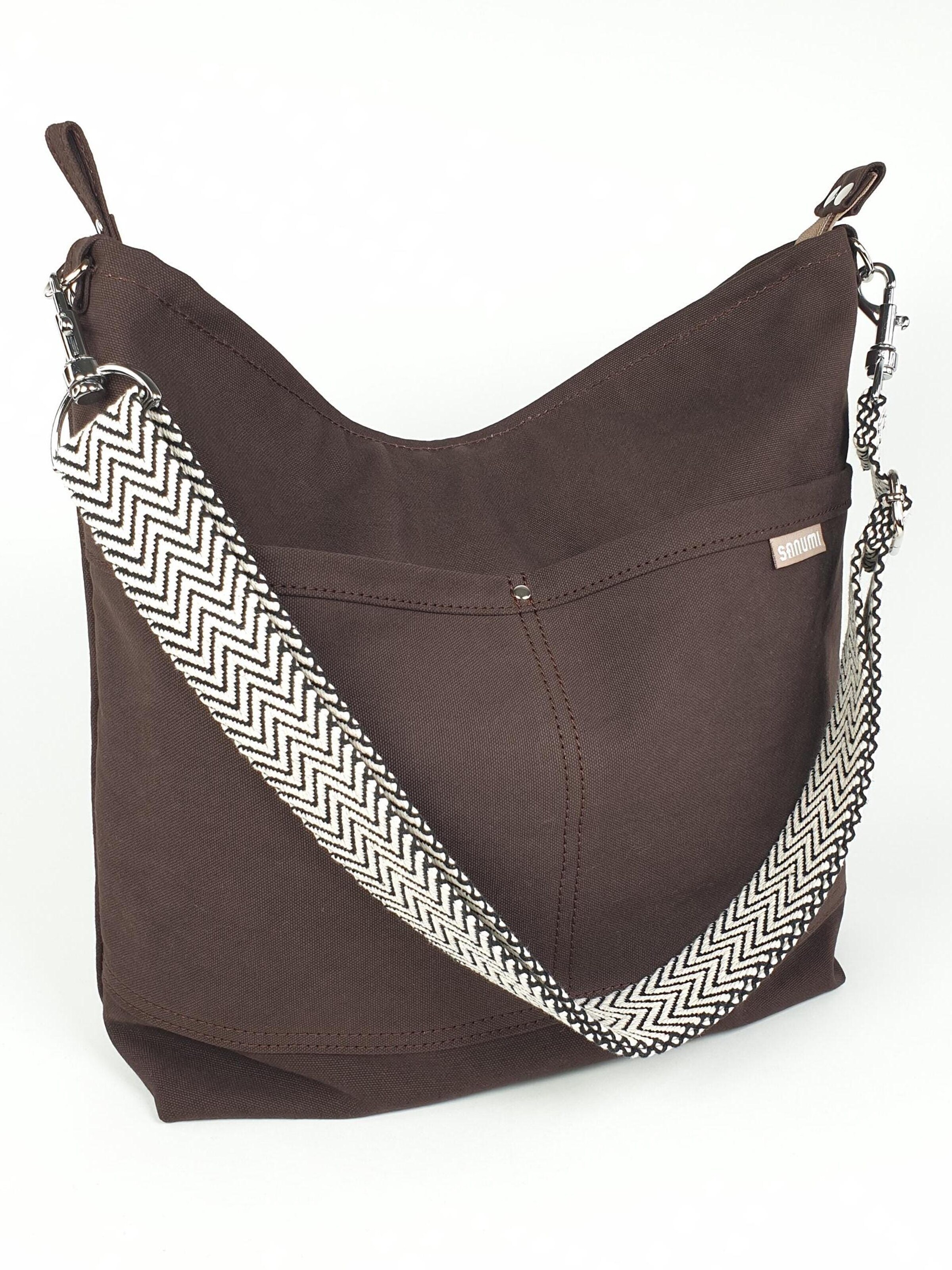 SANUMI Crossbody Bag 'Canvas Hobobag' in Brown: front