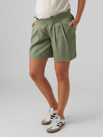 MAMALICIOUS Regular Pleat-Front Pants 'TECA' in Green: front