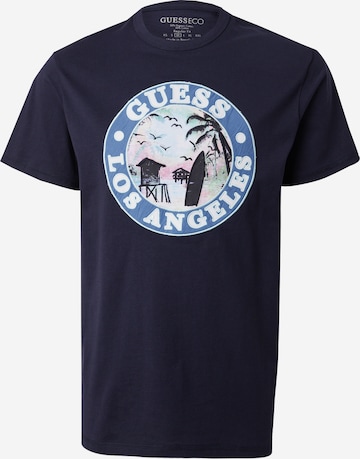 T-Shirt GUESS Originals en bleu : devant