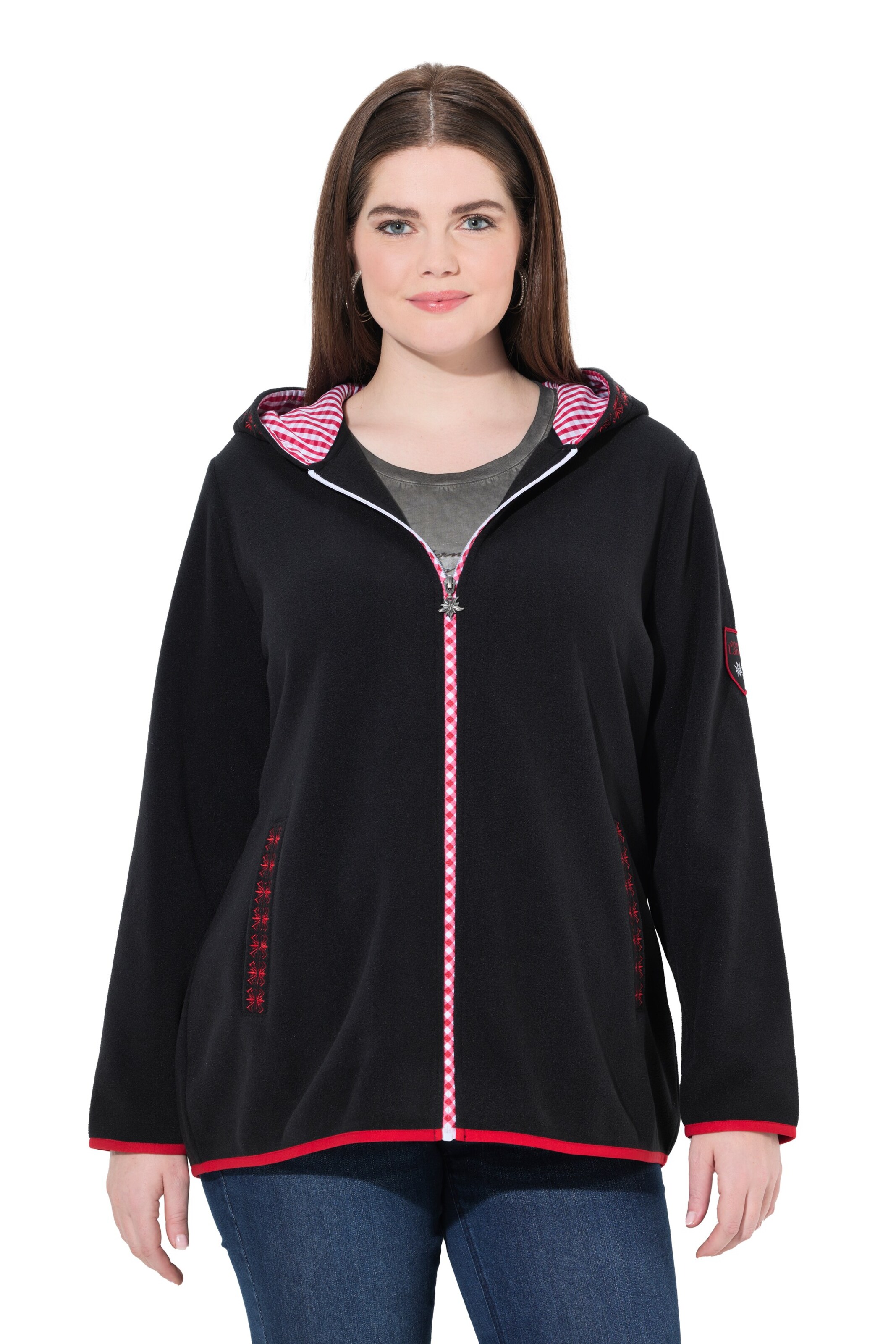 Ulla Popken Fleece Jacket in Black: front