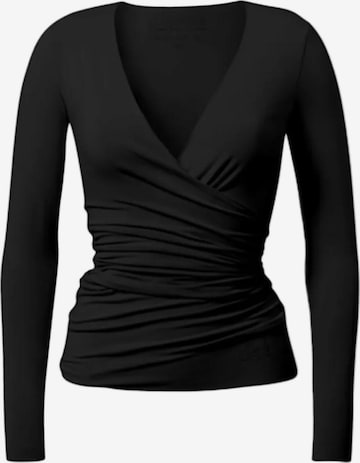 CURARE Yogawear Sporttop 'Wickeltop' in Schwarz: Vorderseite