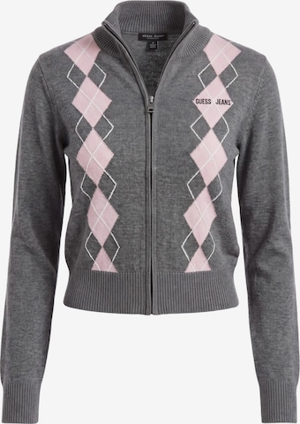 pilka GUESS JEANS Kardiganas 'ARGYLE': priekis