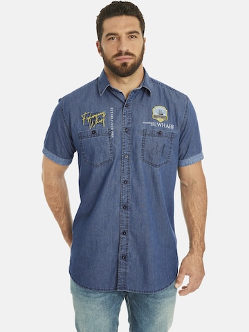 Jan Vanderstorm Comfort fit Button Up Shirt ' Landolf ' in Blue: front