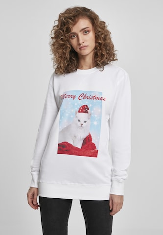 Felpa 'Merry Christmas Cat' di Merchcode in bianco: frontale