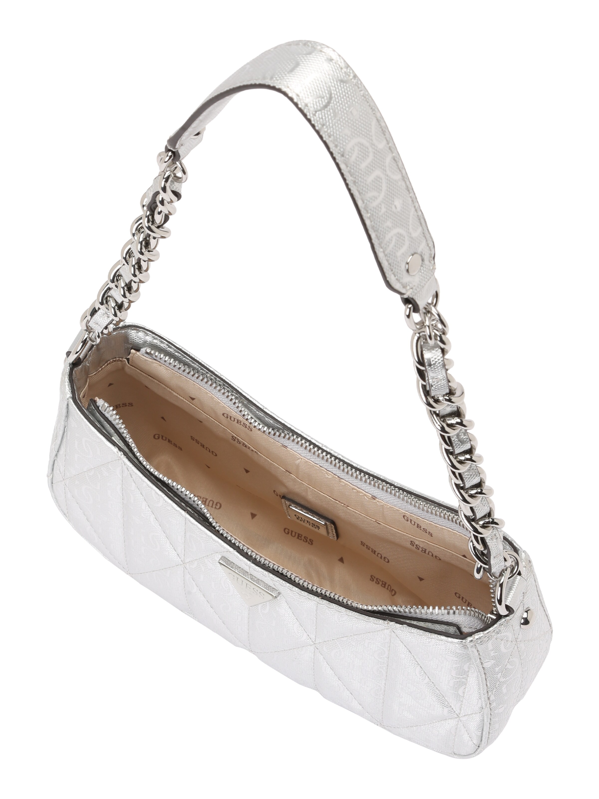 GUESS Τσάντα ώμου 'ALDINA TOP ZIP SHOULDER BAG' σε ασημί