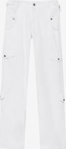 Pull&Bear Regular Cargo Pants in White: front