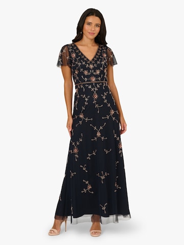 Adrianna Papell Avondjurk 'Short Sleeve Floral Beaded Mermaid Gown' in Blauw: voorkant