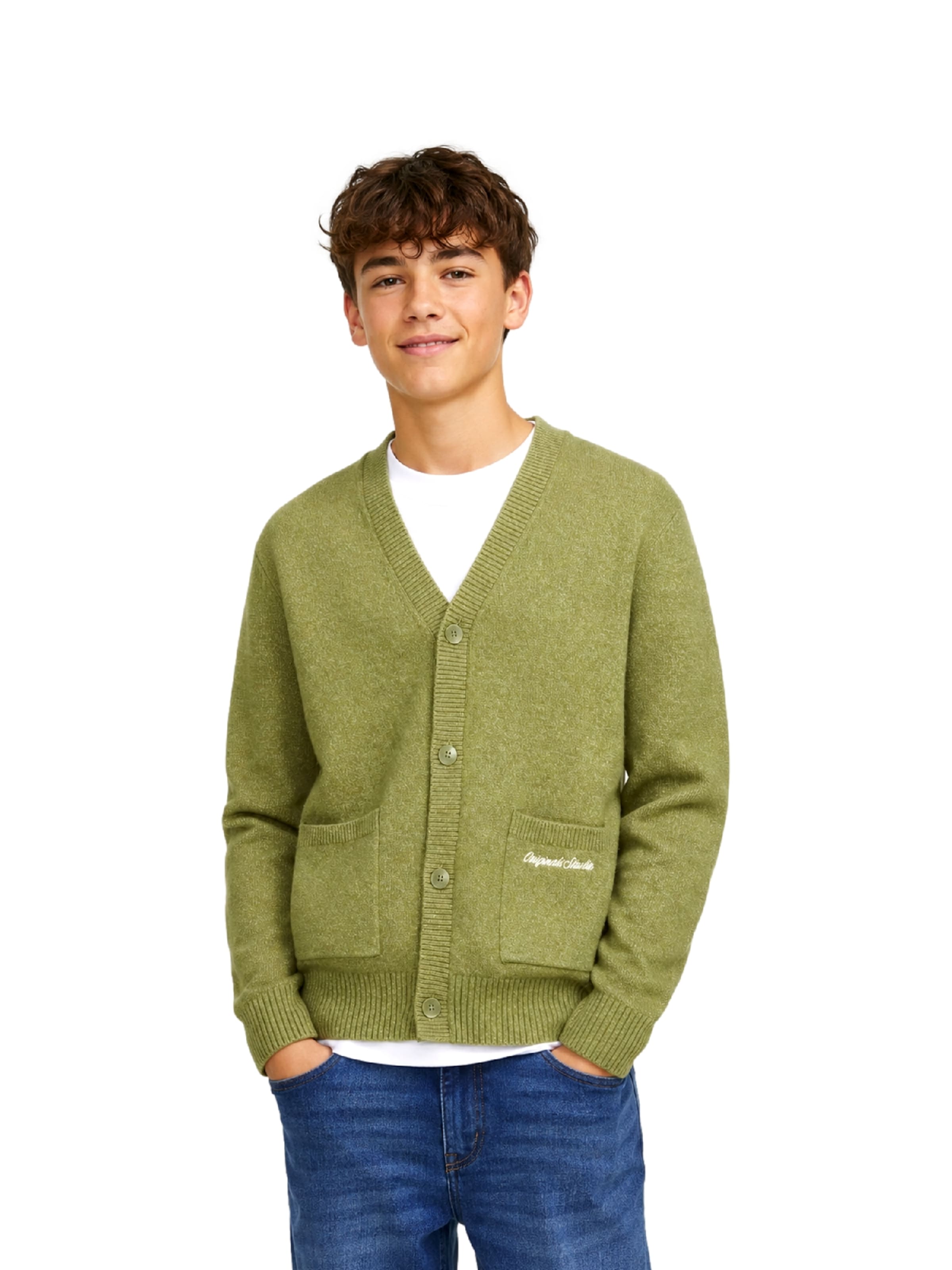 Jack & Jones Junior Pletená bunda 'Norrebro' – zelená: přední strana
