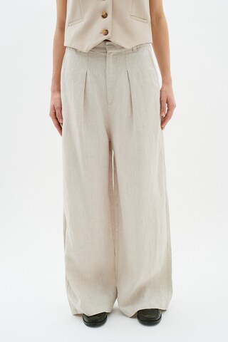 InWear Wide leg Pleat-Front Pants 'Peg' in Beige: front